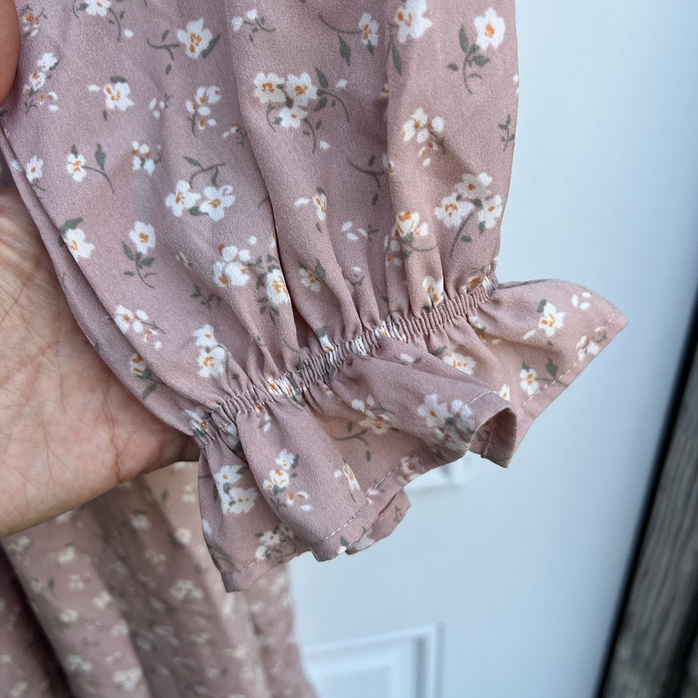 By The River Pink Floral Smocked Long-Sleeve Cottagecore Dress - Picture 5 of 9